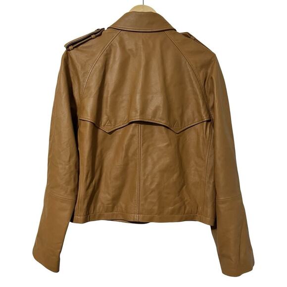 Ralph Lauren Womens Cropped Lambskin Trench‎ Coat Size M Tan Luxe MSRP $998 FLAW - Picture 3 of 16